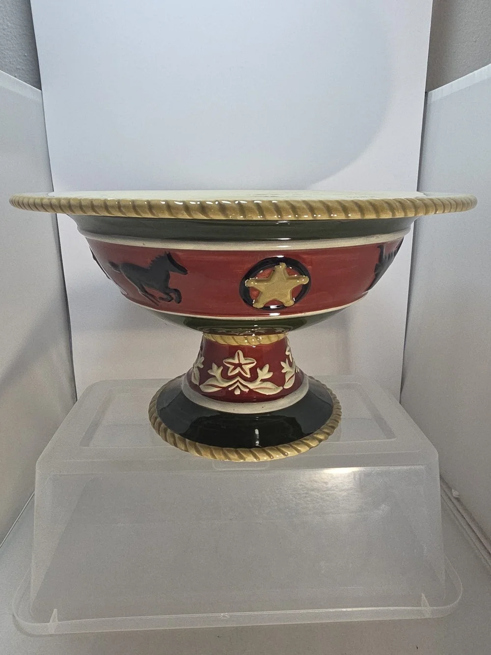 Sonoma 'Happy Trails' Cowboy Pedestal Serving Bowl Western Ranch 12.75
